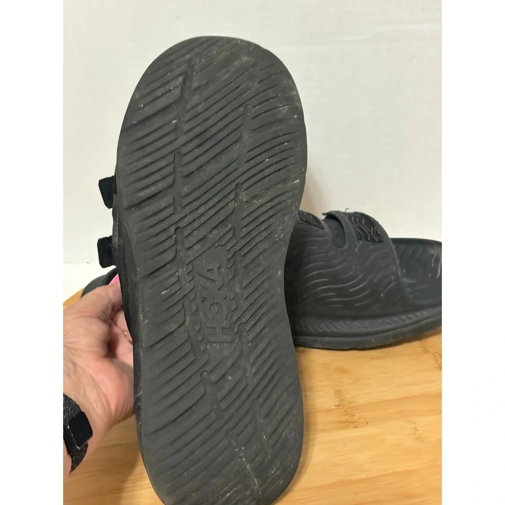 Hoka Ora Luxe Black Recovery Slides Adjustable Strap Sandals Mens 12in Insole